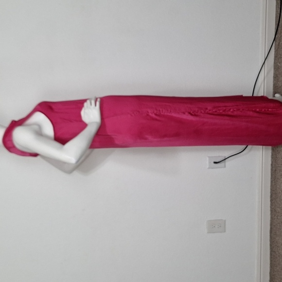 Pink Silky Button Front Coquette Romantic Barbiecore Side Slit Shirt Maxi Dress - Picture 8 of 9